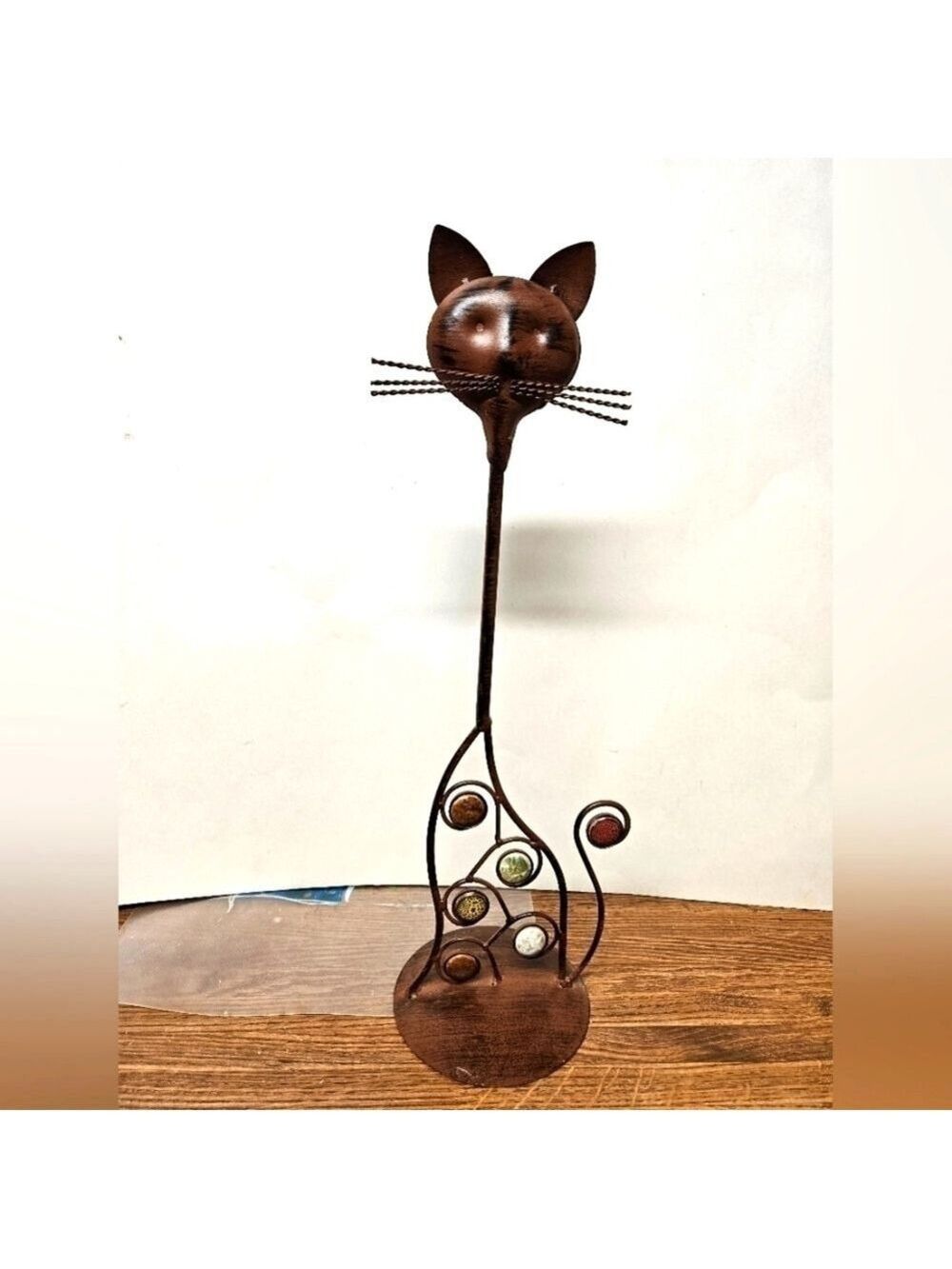 Vintage Long Neck Metal Art Cat Sculpture